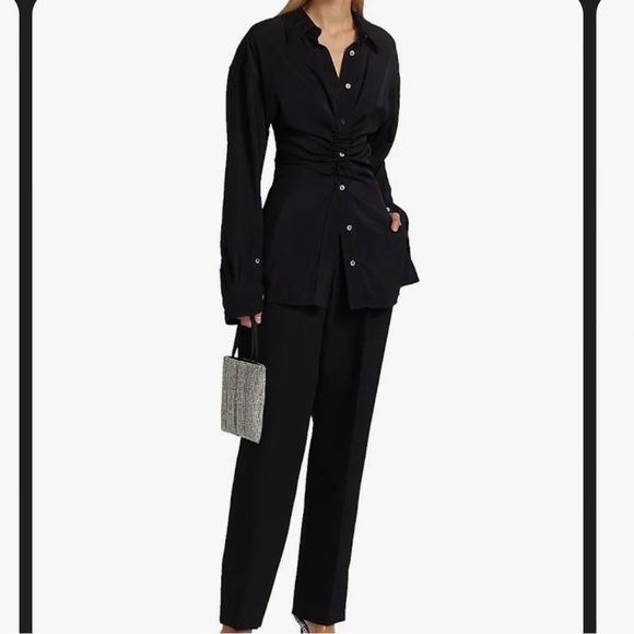NWT Alexander Wang Ruched Waist Oversize Button-Up Shirt in Black - Picture 2 of 8